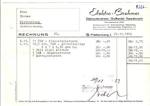 Rechnung Elektro-Brehmer Plettenberg Elektrounternehmen Großhandel Reparaturwerk 1952