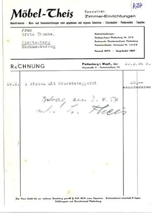 Rechnung Möbel-Theis Plettenberg Spezialität: Zimmer-Einrichtungen 1954