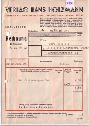 Seller image for Rechnung Verlag Hans Holzmann Berlin Buchverlag 1940 for sale by GAENSAN Versandantiquariat