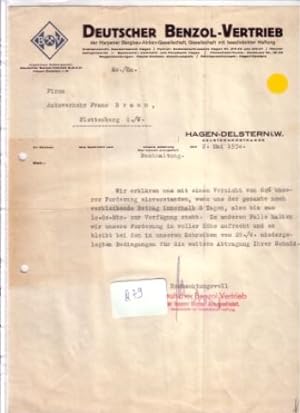 Schreiben Deutscher Benzol-Vertrieb der Harpener Bergbau-AG G.m.b.H. Mai 1930