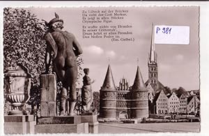 AK Lübeck Merkur auf der Puppenbrücke Front mit Gedicht, Text von Em. Geibel, 1959 gelaufen