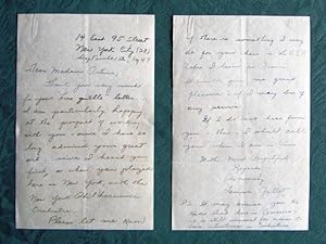 Lettre Autographe Signée de Léonore Gallet en 1941. 2 lettres.