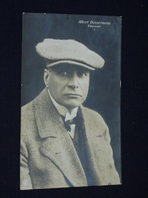 Künstler-Postkarte Albert Bassermann an "Herrn Director M. E. Fischer", signiert, 1914