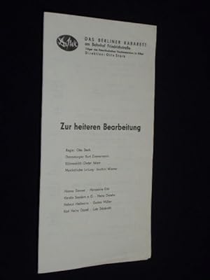 Imagen del vendedor de Programmzettel Die Distel Das Berliner Kabarett 1975. ZUR HEITEREN BEARBEITUNG. Regie: Otto Stark, Dramaturgie: Kurt Zimmermann, Bhnenbild: Dieter Adam, musikal. Ltg.: Joachim Wiemer. Mit Hanna Donner, Hannelore Erle, Kerstin Sanders, Heinz Draehn, Helmut Hellmann, Gustav Mller, Karl Heinz Oppel, Lutz Stckrath a la venta por Fast alles Theater! Antiquariat fr die darstellenden Knste