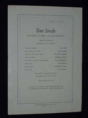 Bild des Verkufers fr Programmzettel Max Reinhardts Deutsches Theater 1946. DER SNOB v. Carl Sternheim. Insz.: Fritz Wisten, Bhnenbild: Ernst Schtte. Mit Paul Bildt, Elsa Wagner, Gustav Grndgens, Wolfgang Khne, Antje Weisgerber, Elly Burgmer, Angelika Hurwicz, Carl Jnsson zum Verkauf von Fast alles Theater! Antiquariat fr die darstellenden Knste