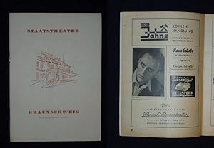 Imagen del vendedor de Programmheft 16 Staatstheater Braunschweig 1952/53. WAS IHR WOLLT von Shakespeare. Insz.: Helmut Geng, Bhnenbild: Otto Stich, Kostme: Josef Ksoll, Bhnenmusik: Ewald Krner. Mit Fritz Luther, Hildegard Clausnitzer, Hans-Jrg Felmy, Kurd Pieritz, Karl Sibold, Hans Eppe, Willy Steegen, Hans Medo, H.-J. Meier a la venta por Fast alles Theater! Antiquariat fr die darstellenden Knste