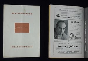 Imagen del vendedor de Programmheft 6 Staatstheater Braunschweig 1952/53. IPHIGENIE AUF TAURIS von Goethe. Insz.: Helmut Geng, Bhnenbild: Hans Fitzner, Kostme: Josef Ksoll. Mit Maria Pierenkmper, Karl Sibold, Kurd Pieritz, Hans-Jrg Felmy, Bruno Falkenberg (Sonderheft Gerhart Hauptmann zum 90. Geburtstag) a la venta por Fast alles Theater! Antiquariat fr die darstellenden Knste