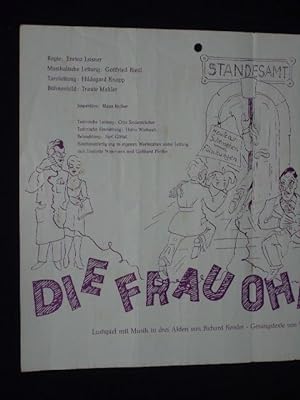 Image du vendeur pour Programmzettel 7 Kleist-Theater Frankfurt (Oder) 1956. FRAU OHNE KUSS von Kessler, Walter Kollo (Musik). Regie: Enrico Leisner, musikal. Ltg.: Gottfried Riedl, Tanzleitung: Hildegard Knopp, Bhnenbild: Traute Mahler. Mit Enrico Leisner, Christine Degenkolb, Gnter Ussat, Rolf Herricht, Manfred Drescher, Karl-Heinz Winter, Klaus Krber mis en vente par Fast alles Theater! Antiquariat fr die darstellenden Knste