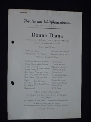 Bild des Verkufers fr Programmzettel Theater am Schiffbauerdamm 1950. DONNA DIANA von Augustin Moreto. Regie: Fritz Wisten, Bhnenbild: Ernst Schtte, Kostme: Christel Rder, Musik: Kurt Heuser. Mit Ursula Meiner (Donna Diana), Rudolf Klix, Hannelore Schler, Johanna Bucher, Claus Holm, Klausjrgen Wussow, Hans Ulrich, Franz Kutschera zum Verkauf von Fast alles Theater! Antiquariat fr die darstellenden Knste