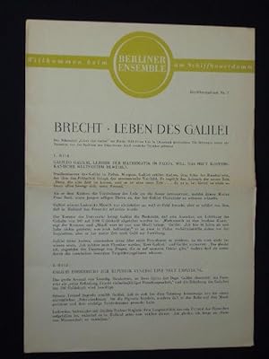 Image du vendeur pour Willkommen beim Berliner Ensemble am Schiffbauerdamm. Einfhrungsblatt Nr. 7: LEBEN DES GALILEI von Bertolt Brecht mis en vente par Fast alles Theater! Antiquariat fr die darstellenden Knste