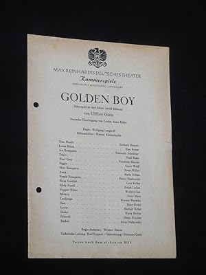 Bild des Verkufers fr Programmzettel Max Reinhardts Deutsches Theater, Kammerspiele 1950. GOLDEN BOY von Clifford Odets. Regie: Wolfgang Langhoff, Bhne: Werner Kleinschmidt. Mit Gerhard Bienert, Else Reuss, Raimund Schelcher, Paul Esser, Friedrich Maurer, Gerry Wolff, Franz Weber, Maria Dohna, Harry Hindemith, Gert Kollat, Ralph Lothar zum Verkauf von Fast alles Theater! Antiquariat fr die darstellenden Knste