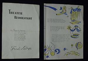 Seller image for Programmzettel Theater Rudolstadt 1955/56. FRAU LUNA von Bolten-Baeckers, Paul Lincke (Musik). Insz.: Gerd Rsler, musikal. Ltg.: Albin Hauck, Bhnenbild: Rolf Hofmann, Kostme: Wolfgang Werwick. Mit Ursula Hanke (Frau Luna), Siegfried Jckel, Helga Grasemann, Otto Mahrholz, Erika Sto, Christel Krau, Heinz Rehfeldt for sale by Fast alles Theater! Antiquariat fr die darstellenden Knste