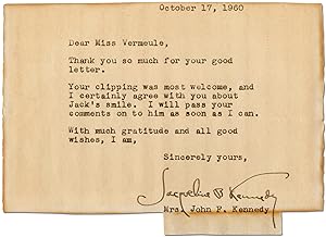 Typed Note Signed ("Jacqueline B. Kennedy")