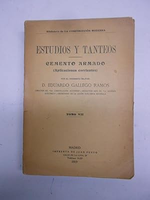 Imagen del vendedor de ESTUDIOS Y TANTEOS. Cemento armado (aplicaciones corrientes). Tomo VII. a la venta por Librera J. Cintas