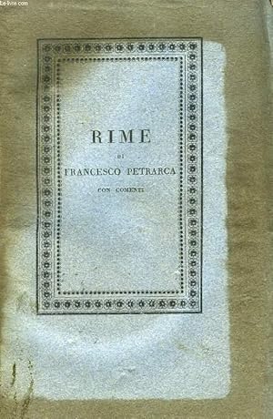 Seller image for RIME DI FRANCESCO PETRARCA, VOLUME II, PARTE I for sale by Le-Livre