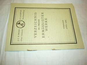 Bild des Verkufers fr Verzeichnis im Preise ermssigter Werke, April 1925 zum Verkauf von Antiquariat im Kaiserviertel | Wimbauer Buchversand