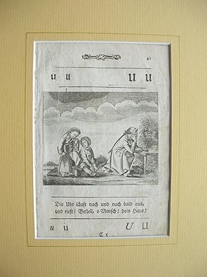 Buchstabe U : "Die Uhr läuft nach und nach bald aus, und ruft: Bestell, o Mensch, dein Haus!" //