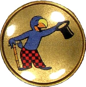 Pin mit Anstecknadel, illustriert mit farbiger Globifigur - rund aus Metall Ø 3 cm.