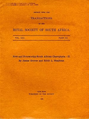 Imagen del vendedor de New and Noteworthy South African Charophyta - II [reprint from the Transactions of the Royal Society of South Africa] a la venta por Pendleburys - the bookshop in the hills