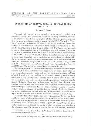 Imagen del vendedor de Isolation of Sexual Strains of Placoderm Desmids [extracted from the Bulletin of the Torrey Botanical Club] a la venta por Pendleburys - the bookshop in the hills