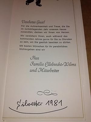 Speisenkarte Silvester 1981 Hotel Zur Dechenhöhle - Familie Ellebrecht-Wilms und Mitarbeiter - an...