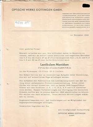 Konvolut OPTISCHE WERKE GÖTTINGEN GMBH - 1. Brief November 1948 (Volldemontage, Wiederaufbau, neu...