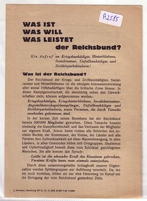 Flugblatt - Was ist  Was will  Was leistet der Reichsbund  Ein Aufruf an Kriegsbeschädigte, Hinte...