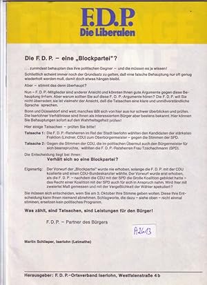 1. Flugblatt FDP Die Liberalen FDP . eine Blockpartei? Ortsverband Iserlohn - 2. Broschüre/Prospe...