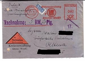 Nachnahme-Brief der Kreisverwaltung Altena - 9.11.1949 gelaufen - keine Briefmarken - Notopfer 2 ...