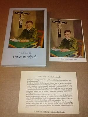 Bild des Verkufers fr Unser Bernhard - Bernhard Lehner 1930-1944 von P. Josef Kunz S. J. - fnfte Auflage - anbei Postkarte (farbig, gerader Rand mit weiem Rahmen, Hochformat, ungelaufen, Bischfliches Knabenseminar Obermnster, Regensburg/ger. bestoen) nach Guntram Lautenbacher Der Diener Gottes Bernhard Lehner - anbei Faltprospekt (mit Knickfalz, ger. bestoen) einfach aufklappbar Vorbild und Frbitter fr die Kranken mit Bezug zu Bernhard Lehner (wird mittig gefaltet dem Buch beigelegt und so versendet) - also insgesamt 3 Artikel zum Verkauf von GAENSAN Versandantiquariat