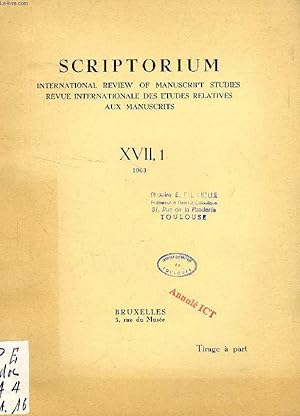 Image du vendeur pour SCRIPTORIUM, XVII, 1, 1963 (TIRE A PART), LES MANUSCRITS DE L'EVECHE DE FREJUS mis en vente par Le-Livre