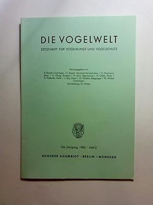 Bild des Verkufers fr Die Vogelwelt. Zeitschrift fr Vogelkunde und Vogelschutz. 104. Jg. 1983, Heft 3. zum Verkauf von ANTIQUARIAT Franke BRUDDENBOOKS