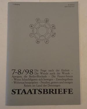 Imagen del vendedor de Staatsbriefe, Nr.7-8/98 - 9. Jahrgang 1998 a la venta por Galerie fr gegenstndliche Kunst