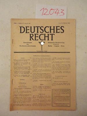 Seller image for Deutsches Recht, 14.Jahrgang 1944, Heft 6/7 vom 5. und 12.Februar 1944. Zentralorgan des NS.-Rechtswahrerbundes for sale by Galerie fr gegenstndliche Kunst