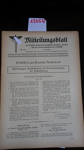 Seller image for Mitteilungsblatt des Bundes National-Sozialistischer Deutscher Juristen und des Reichsrechtsamtes der NS DAP zum Heft 15/16 "Deutsches Recht", 5.Jahrgang 1935 for sale by Galerie fr gegenstndliche Kunst