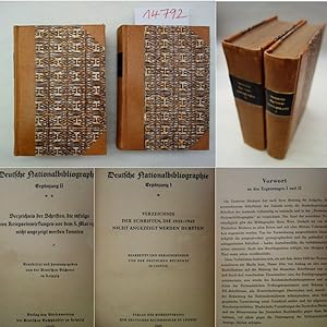 Seller image for Deutsche Nationalbibliographie. Ergnzung I: Verzeichnis der Schriften, die 1933-1945 nicht angezeigt werden durften / Ergnzung II: Verzeichnis der Schriften, die infolge von Kriegseinwirkungen vor dem 8. Mai 1945 nicht angezeigt werden konnten. Bearbeitet und herausgegeben von der Deutschen BchereiI * 2 H A L B L E D E R - H a n d e i n b  n d e ( v o l l s t  n d i g ) for sale by Galerie fr gegenstndliche Kunst