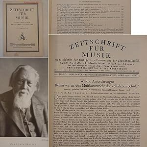 Seller image for Zeitschrift fr Musik. Monatsschrift fr eine geistige Erneuerung der deutschen Musik, gegrndet 1834 als "Neue Zeitschrift fr Musik" von Robert Schumann. Heft 4 April 1938, 105. Jahrgang / "Musikerziehungsheft" for sale by Galerie fr gegenstndliche Kunst