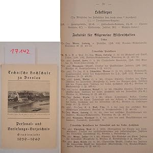 Seller image for Personal- und Vorlesungs-Verzeichnis Studienjahr 1939/1940 (Sommer-Semester 1939 / Winter-Semester 1939/40) for sale by Galerie fr gegenstndliche Kunst