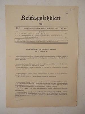 Seller image for Reichsgesetzblatt Teil I. Nr.132 vom 22.November 1941. Erlass des Fhrers und Reichkanzlers ber die Deutsche Akademie (zur wissenschaftlichen Erforschung und Pflege des Deutschtums) Dieses Buch wird von uns nur zur staatsbrgerlichen Aufklrung und zur Abwehr verfassungswidriger Bestrebungen angeboten (86 StGB) for sale by Galerie fr gegenstndliche Kunst