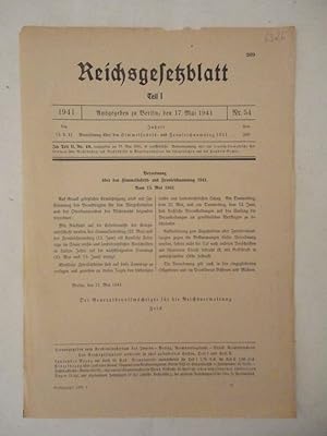 Bild des Verkufers fr Reichsgesetzblatt Teil I Nr. 54 vom 17.Mai 1941. Verordnung ber den Himmelfahrts- und Frohleichnamstag 1941 Dieses Buch wird von uns nur zur staatsbrgerlichen Aufklrung und zur Abwehr verfassungswidriger Bestrebungen angeboten (86 StGB) zum Verkauf von Galerie fr gegenstndliche Kunst