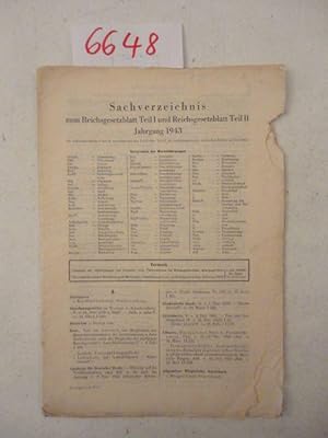 Seller image for Sachverzeichnis Reichsgesetzblatt Teil I und II. Jahrgang 1943 for sale by Galerie fr gegenstndliche Kunst