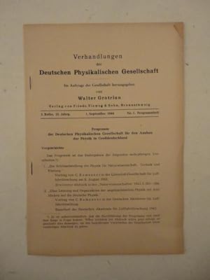 Seller image for Verhandlungen der Deutschen Physikalischen Gesellschaft, Nr. 1 Programmheft vom 1.September 1944, 3.Reihe, 25 Jahrgang for sale by Galerie fr gegenstndliche Kunst