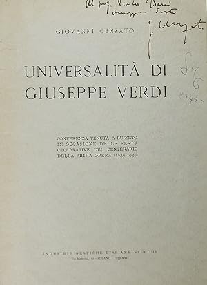 Imagen del vendedor de Universalita di Giuseppe Verdi a la venta por Austin Sherlaw-Johnson, Secondhand Music