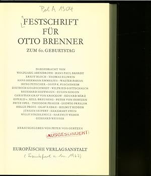 Bild des Verkufers fr FESTSCHRIFT FR OTTO BRENNER ZUM 60. GEBURTSTAG. zum Verkauf von Antiquariat Bookfarm