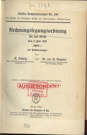 Imagen del vendedor de Rechnungslegungsordnung fr das Reich vom 3. Juli 1929 (RRO), mit Erluterungen. Stilkes Rechtsbibliothek, Nr. 100. a la venta por Antiquariat Bookfarm