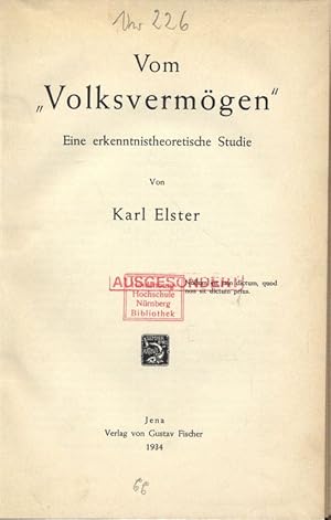 Imagen del vendedor de Vom "Volksvermgen". Eine erkenntnistheoretische Studie. a la venta por Antiquariat Bookfarm