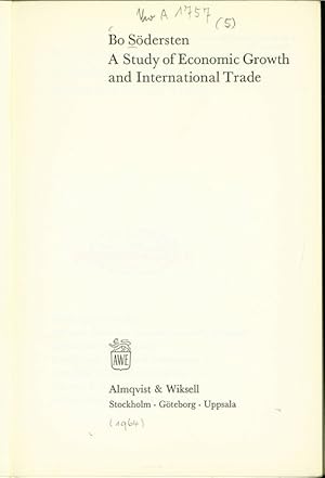 Immagine del venditore per A Study of Economic Growth and International Trade. venduto da Antiquariat Bookfarm