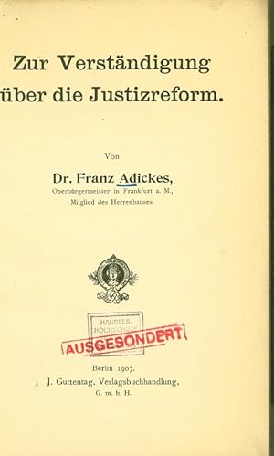 Imagen del vendedor de Zur Verstndigung ber die Justizreform. a la venta por Antiquariat Bookfarm