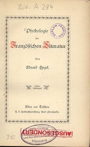 Bild des Verkufers fr Psychologie der Franzsischen Literatur. Salon-Bibliothek. zum Verkauf von Antiquariat Bookfarm