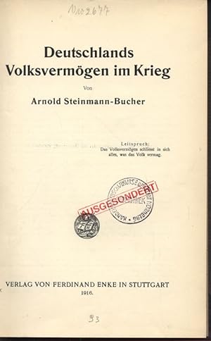 Imagen del vendedor de Deutschlands Volksvermgen im Krieg. a la venta por Antiquariat Bookfarm